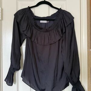 Ramy Brook Black Asymmetrical Ruffled Long Sleeve Blouse